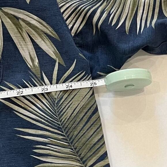 Joseph & Feiss Silk Blue Floral Palm Tropical Camp Collar Button Down Shirt, XXL - Picture 9 of 11